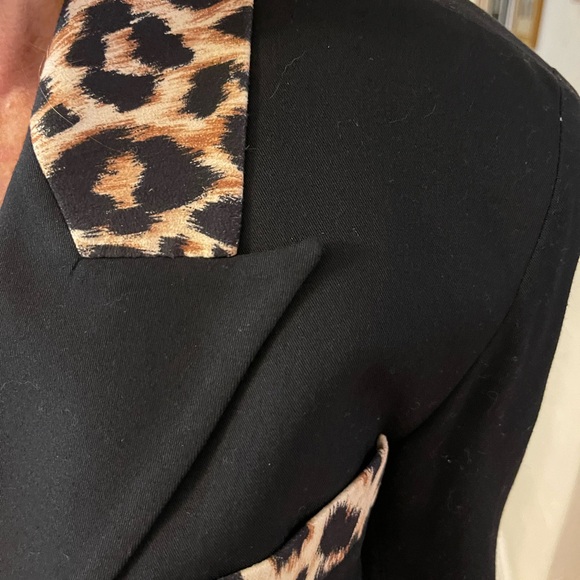 Carmel Double Breasted black Blazer with Leopard Accent - Picture 3 of 5